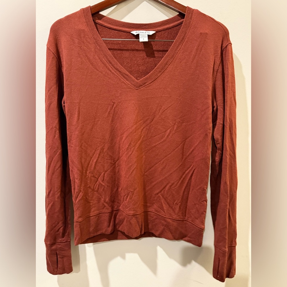Athleta Rust V-Neck Long Sleeve Top Size S